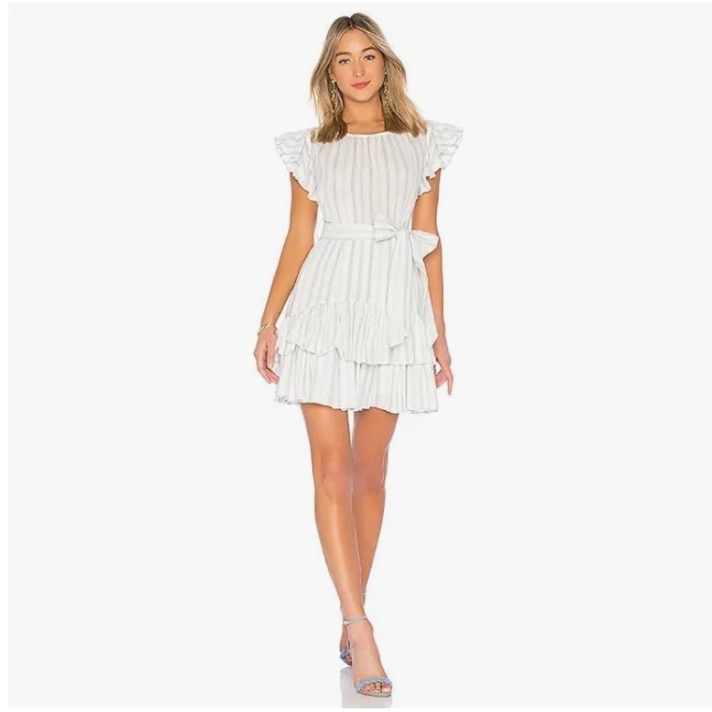 Rebecca Taylor White‎ and Blue Stripe Ruffle Mini Dress Size 2